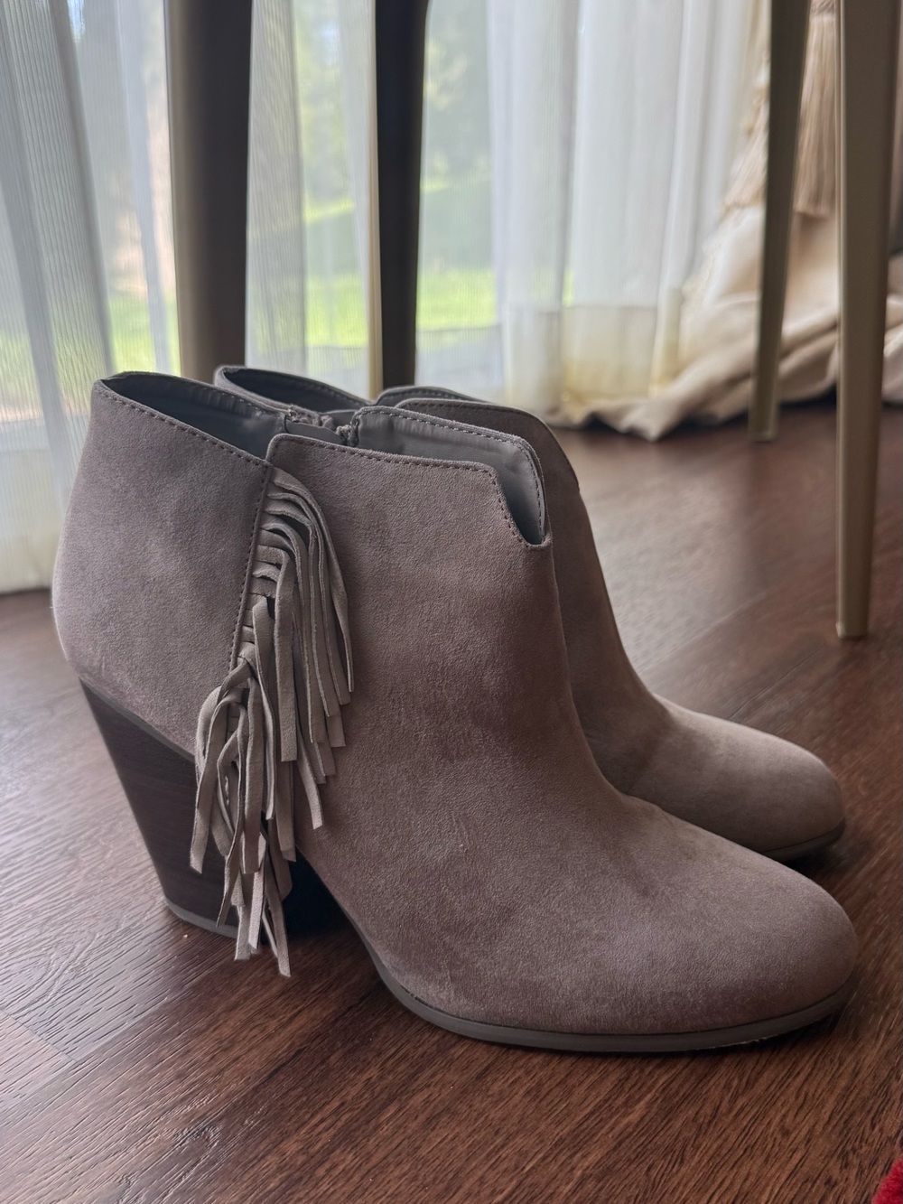 Women's Taupe Suede Fringe Ankle Boots